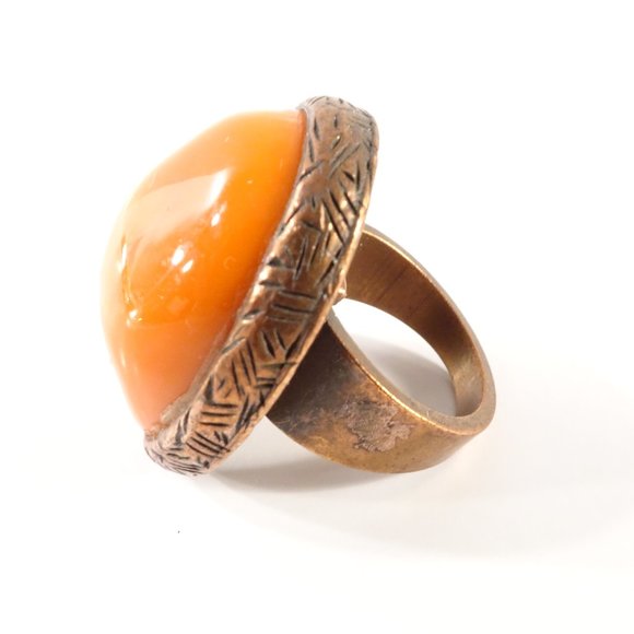 Gerard Yosca Women's Natural Cultured Coral Stone Solitaire brass Vintage Ring 6 - Picture 3 of 9